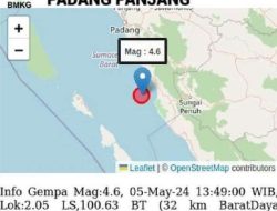 Gempa Magnitudo 4,6 SR Kembali Guncang Kabupaten Pesisir Selatan