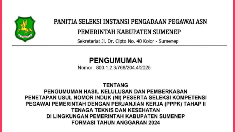 Pemkab Sumenep Umumkan 63 Peserta Lolos Seleksi PPPK Tahap II Formasi 2024. Berikut Tahapan Selanjutnya ! 9 PPPK